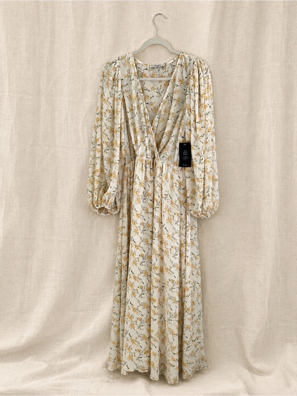 NA-KD Floral Wrap Maxi Dress in Cream and Mustard